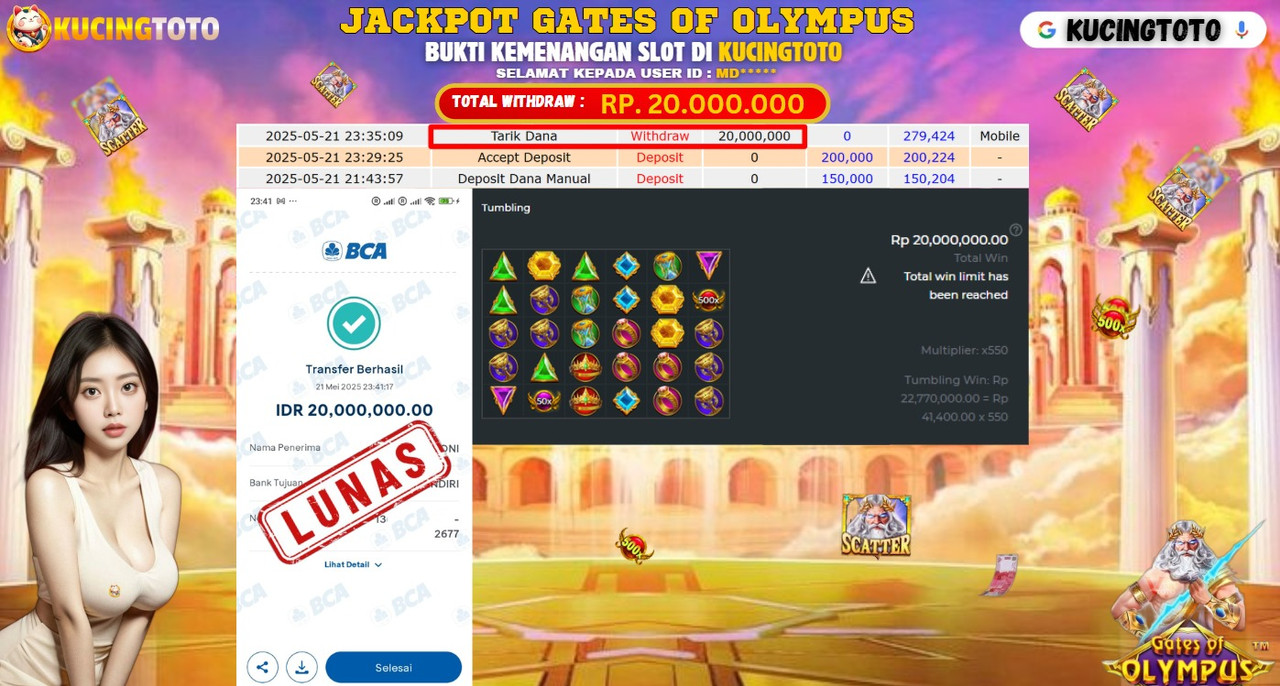 KUCINGTOTO JACKPOT SLOT GATES OF OLYMPUS RP.20.000.000.,- LUNAS