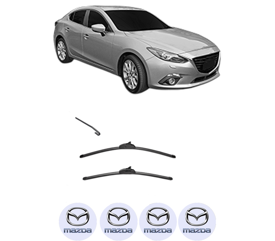 Set stergatoare auto MAZDA 3 Hatchback (BP) din 2018-2021, pentru parbriz auto, 2 bucati, Valeo Silencio, din cauciuc siliconat rezistent, 4 Stickere Auto MAZDA