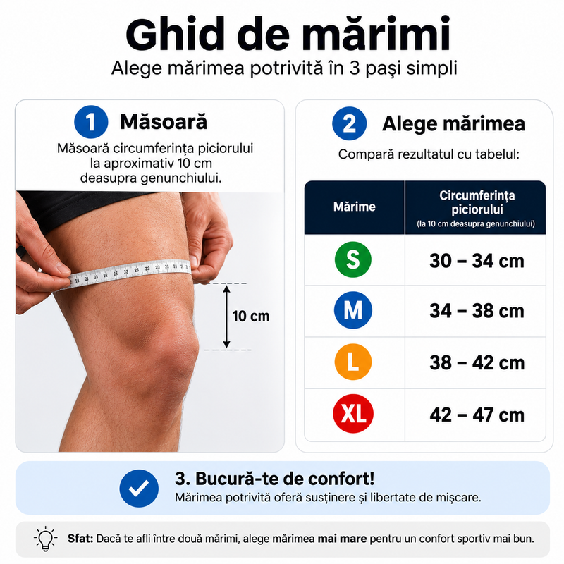 Ghid de mărimi genunchiere Zenifique S M L XL