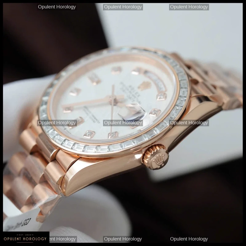 Rolex Day-Date 36 Real Gold Plated Meteorite Dial Baguette Moissanite