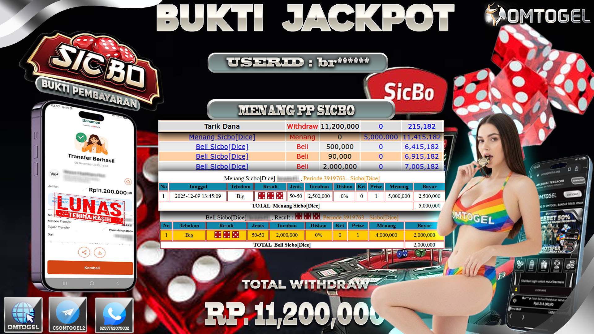 OMTOGEL JACKPOT LIVEGAMES SICBO DICE ,11 JUTA DI BAYAR LUNAS ,-
