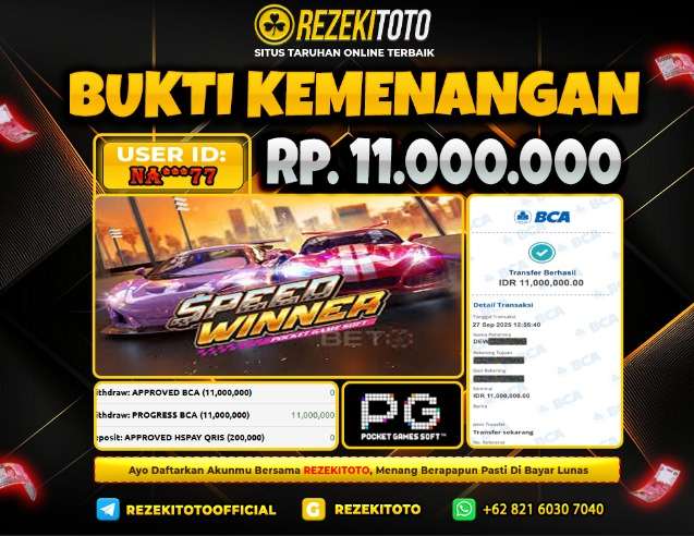 BUKTI KEMENANGAN 27 SEPTEMBER 2025 SPEED WINNER 11 JUTA 