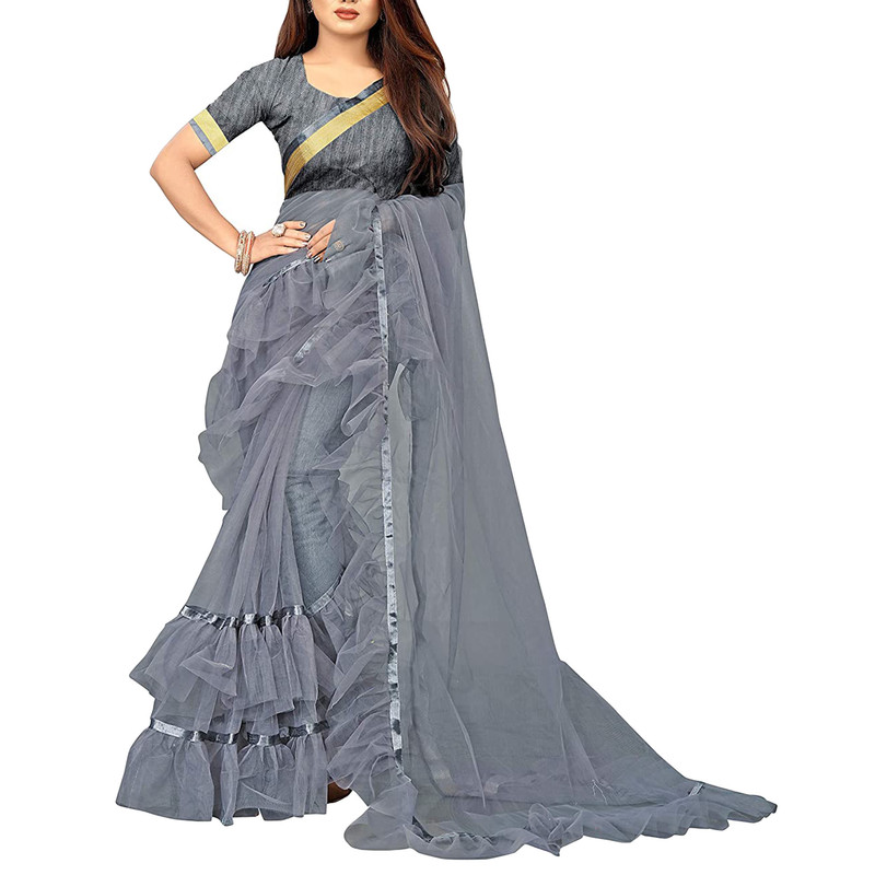 Saree de red con volantes con blusa pieza con volantes ropa de fiesta étnico sari para mujer - Imagen 14 de 21