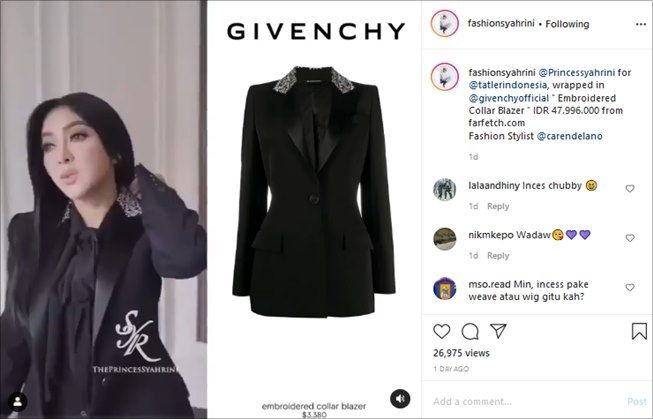 Syahrini kenakan blazer dengan harga Rp 47 juta