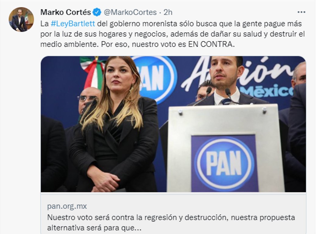 PAN reafirma voto en contra de la Reforma Eléctrica