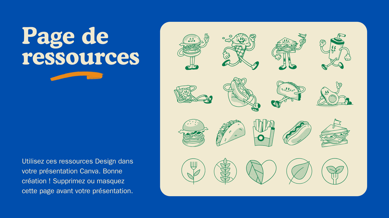 Présentation Charte Graphique Alimentation et Restaurant dans un style Nostalgique Audacieux en Vert Bleu et Jaune