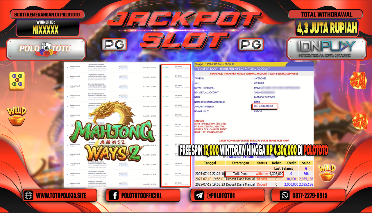 POLOTOTO JACKPOT SLOT MAHJONG WAYS 2 Rp.4.300.000,- LUNAS