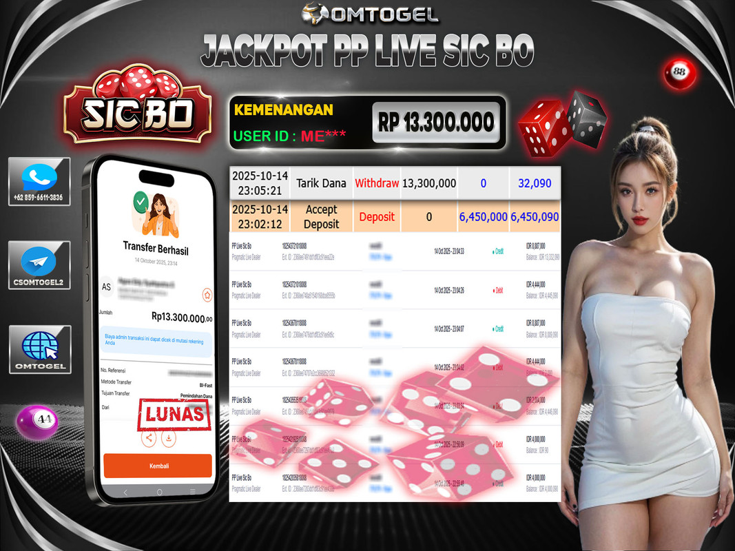 OMTOGEL JACKPOT PRAGMATIC CASINO PP LIVE SIC BO 13 JUTA DI BAYAR LUNAS ,-