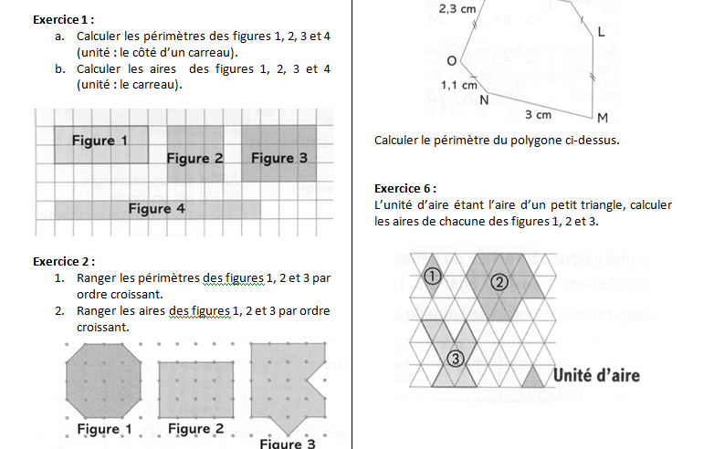 Aires et périmètres (Exercices)