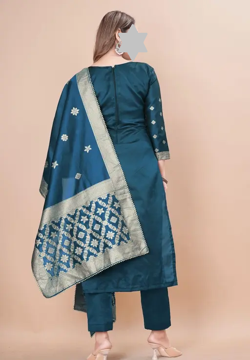 Designer Art Silk Unstitched Suit Material Beautiful Party wear Woven banarasi suit material For Women Kurta Set With Dupatta for Ladies Color 4 (R119)