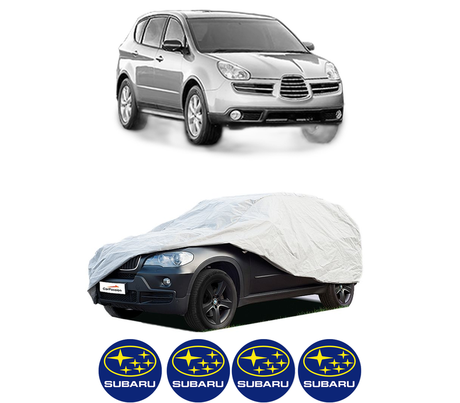 Husa tip prelata auto pentru SUBARU TRIBECA (B9) din 2005-2009, Culoare Gri, material textil impermeabil, rezistanta la intemperii praf UV, CARPASSION Husa Protectie, 4 Stickere auto cu SUBARU