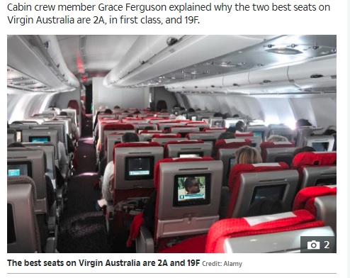Ilustrasi kursi pesawat terbaik di Virgin Australia yakni 2A dan 19F.