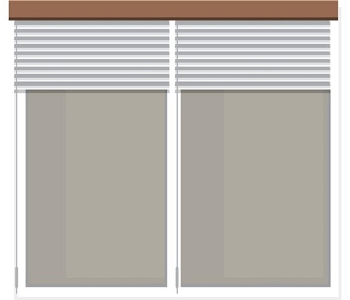A wooden-framed window with closed blinds, allowing minimal light to enter the room.