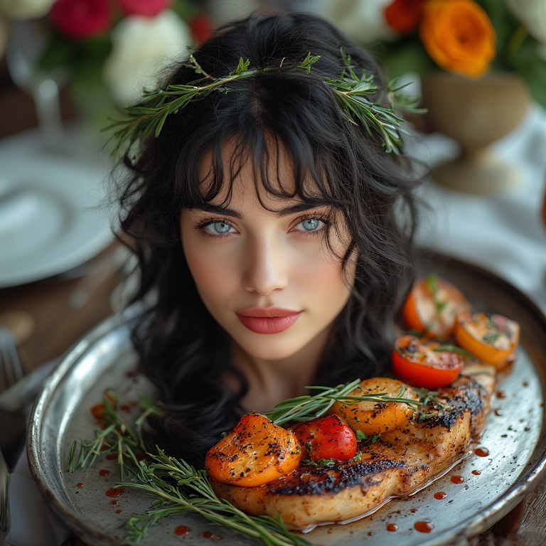 Garden wedding wom served Black hair head 0 01