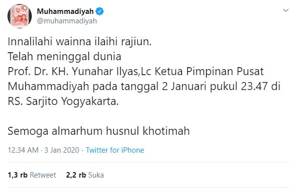 Yunahar Ilyas Tutup Usia