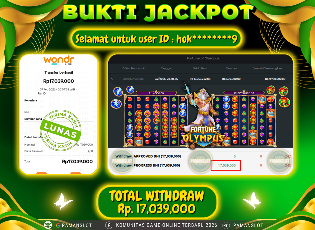 PAMANSLOT JACKPOT Game PP - Fortune Of Olympus Rp.17,039,000- LUNAS
