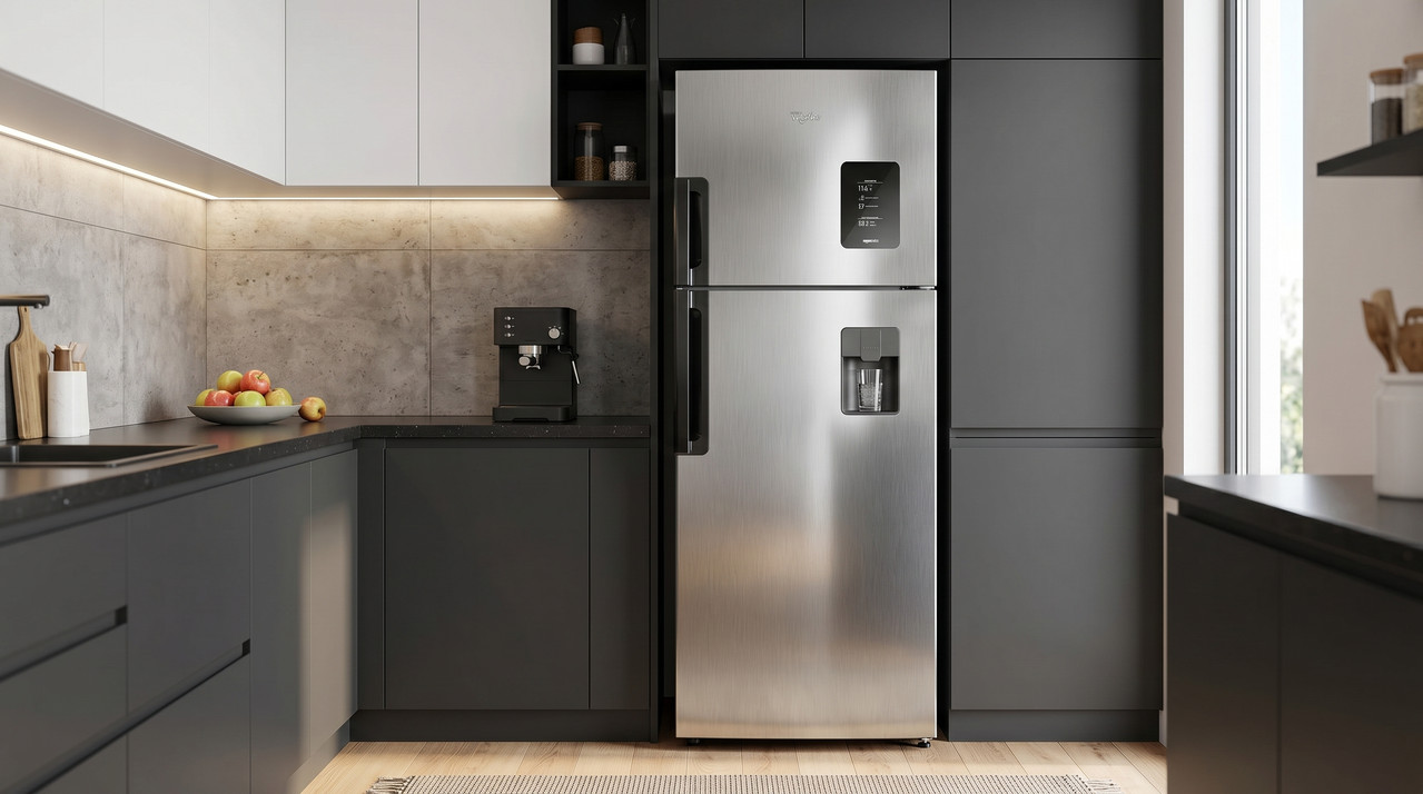 Nevera Whirlpool 16 Pies Cúbicos Top Mount Negra con Dispensador