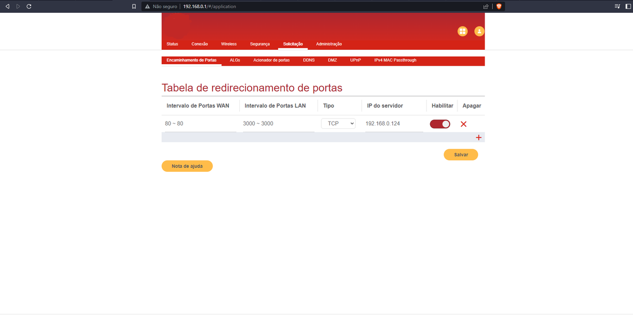 Redirecionando do modem para seu pc