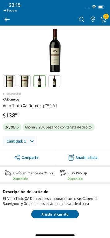 Sams: vino tinto XA Domecq 2x200