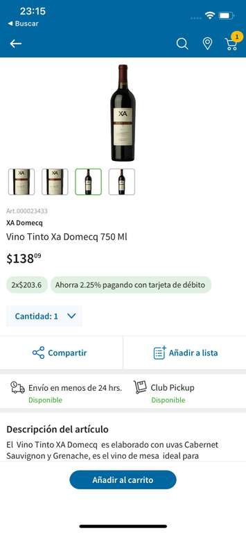 Sams: vino tinto XA Domecq 2x200 
