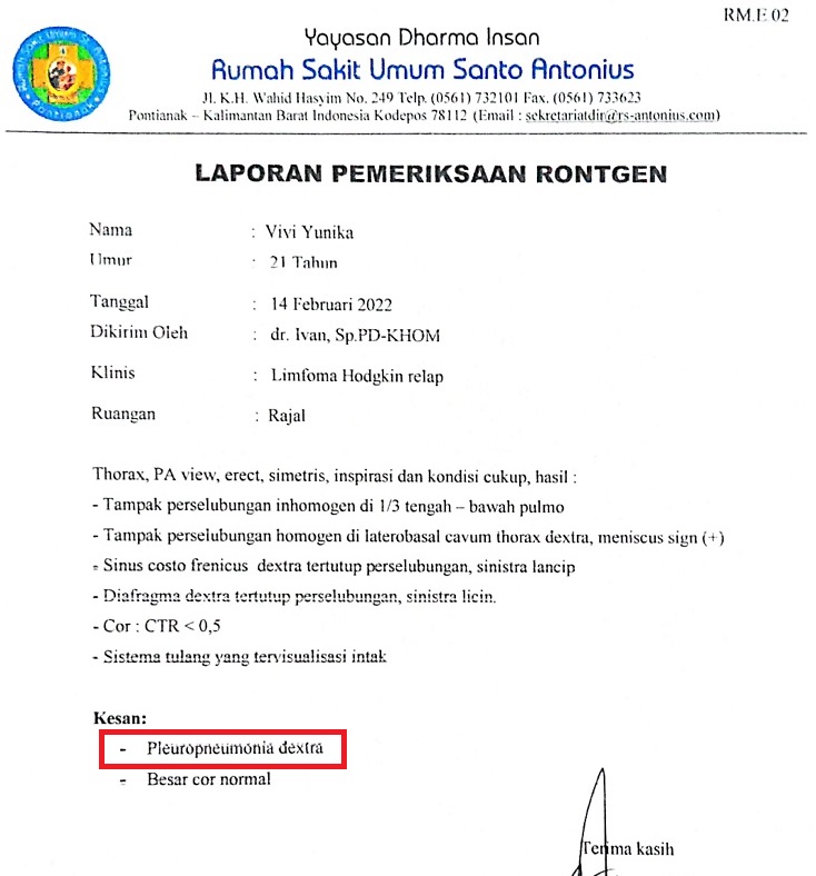 hasil rontgen terkena pneumonia