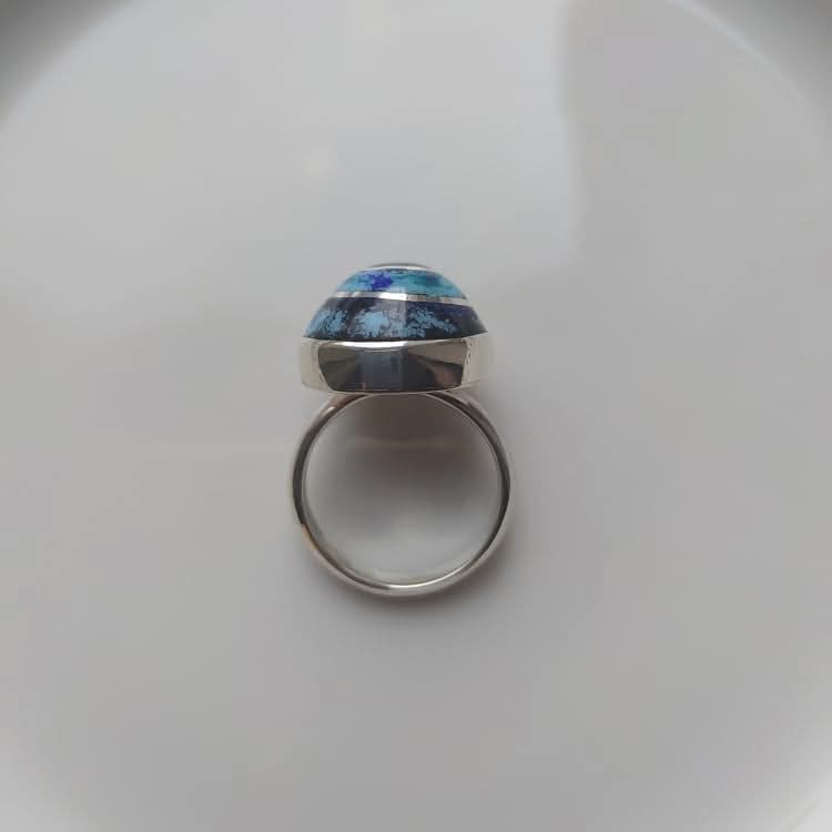 Minankari Ring Ocean Echo, Handmade Sterling Silver, Jewelry from Tbilisi - handmade cloisonne enamel