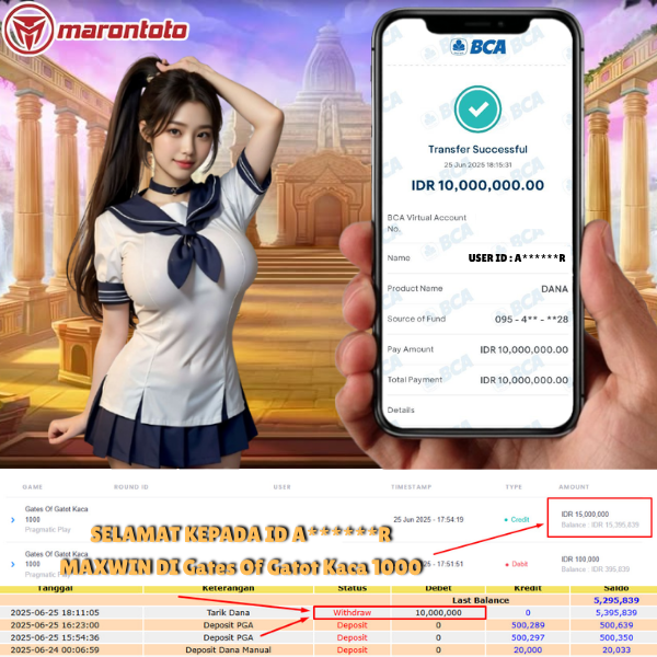 Bukti Kemenangan Member Marontoto Sebesar 10,000,000 JuTa