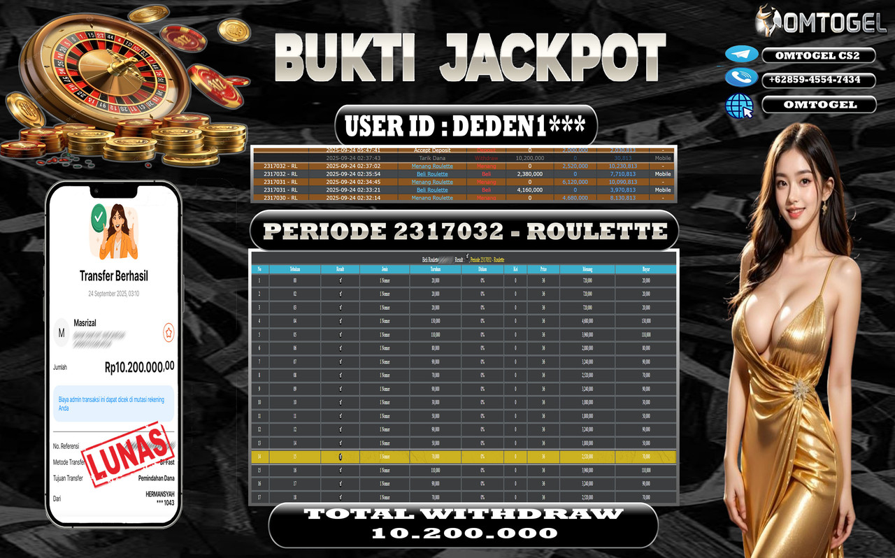 OMTOGEL JACKPOT LIVE GAMES ROULETTE 10 JUTA DI BAYAR LUNAS ,-