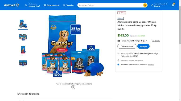 Walmart: Bundle Croquetas Ganador 25kg *Bug de precio en línea* 
