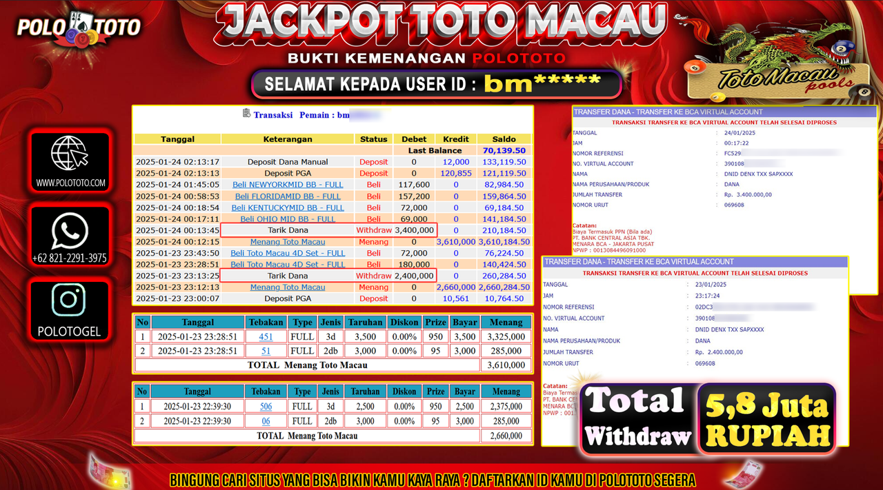 POLOTOTO JACKPOT TOGEL TOTO MACAU Rp.5,800.000,-