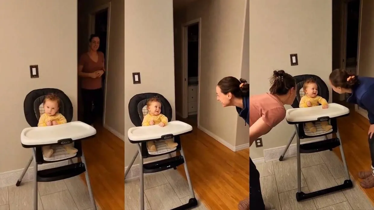 Bebé conoce a la hermana gemela de su mamá y su reacción se hace viral (Video)