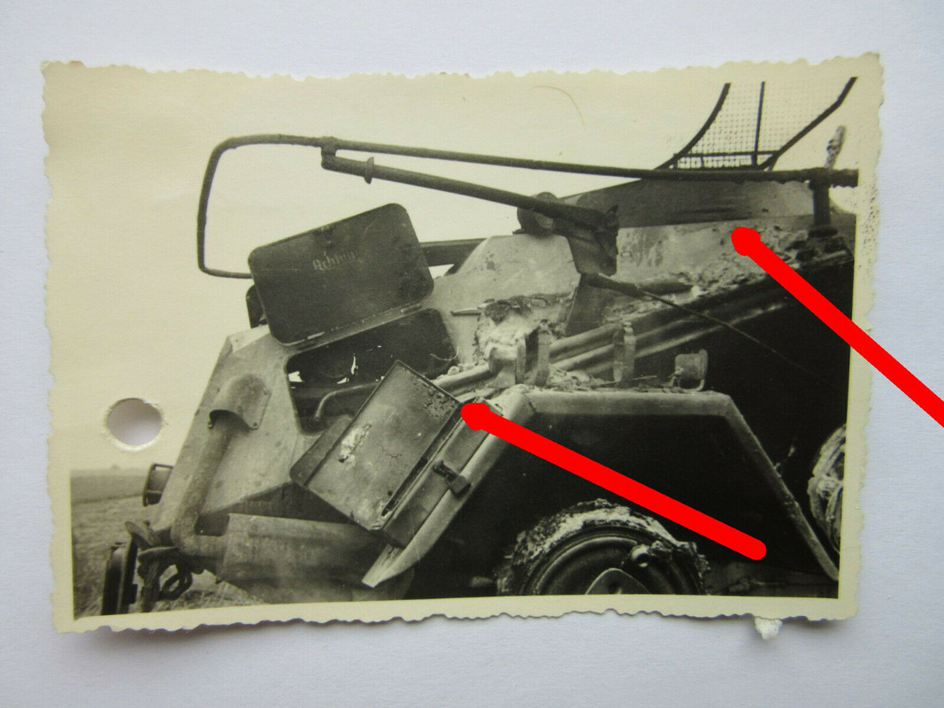 Foto 29.Inf.Div.Frankreich Kampf SPW 4 Rad SDKFZ zerstört AA29 S