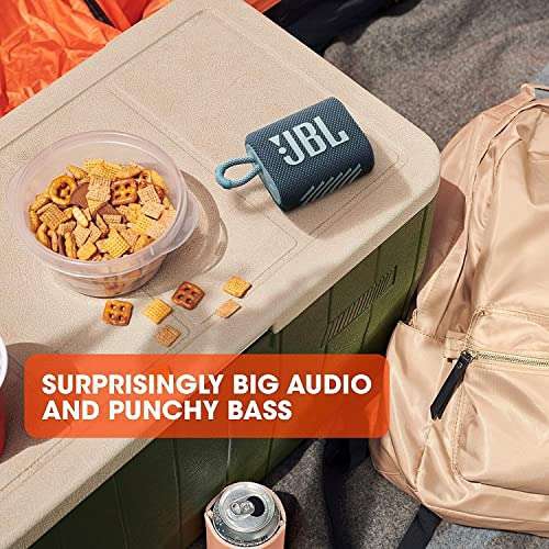 Amazon | JBL Go 3: Altavoz portátil con Bluetooth, batería integrada, función impermeable y resistente al polvo . (Reacondicionado) 
