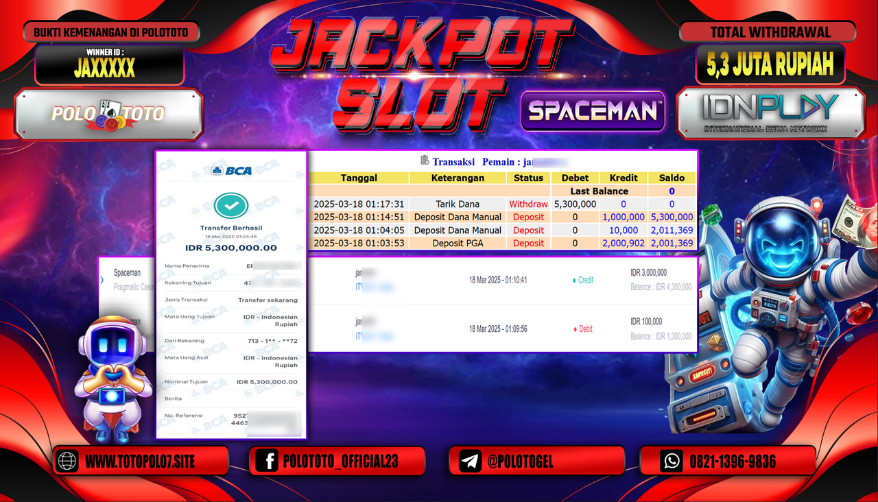 POLOTOTO JACKPOT SLOT SPACEMAN Rp.5.300.000,-