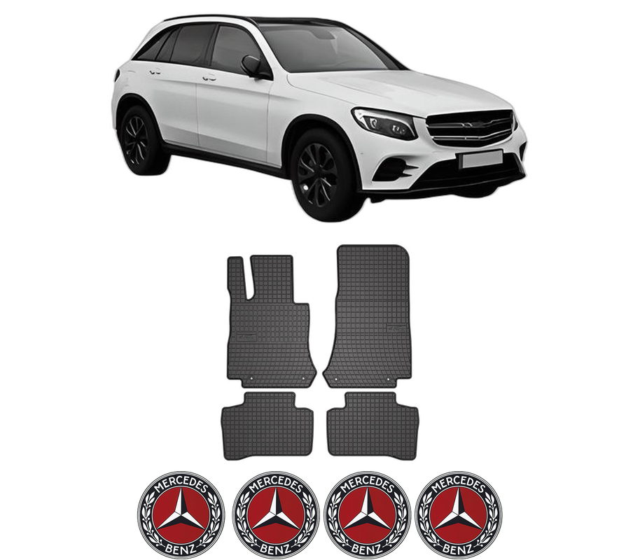 Set covorase presuri MERCEDES-BENZ GLC (X253) din 2015-2022, auto, din cauciuc thermoplastic, 4 Stickere auto cu MERCEDES-BENZ