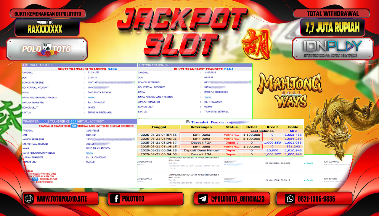 POLOTOTO JACKPOT SLOT MAHJONG WAYS Rp.7.700.000,-