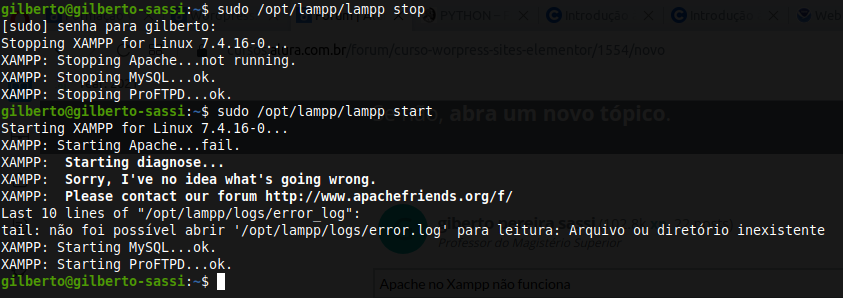 problemas com o xampp