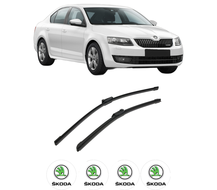 Set stergatoare auto SKODA OCTAVIA III (5E3, NL3, NR3) din 2012-2020, pentru parbriz auto, 2 bucati, Bosch Aerotwin, din cauciuc siliconat rezistent, 4 Stickere Auto SKODA