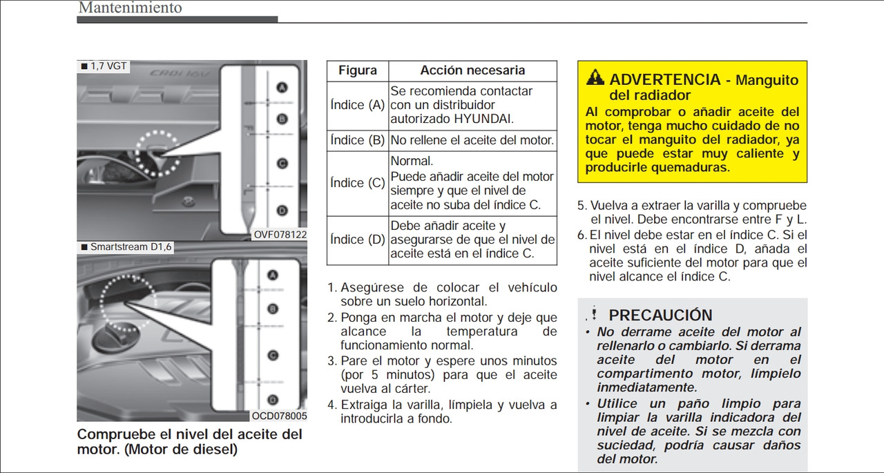 Nivel aceite motor Diesel