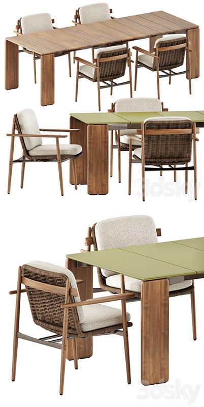 Trio Outdoor Dining chair and Drake Outdoor table by Minotti