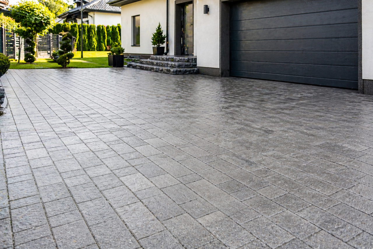 Czysta kostka brukowa po czyszczeniu