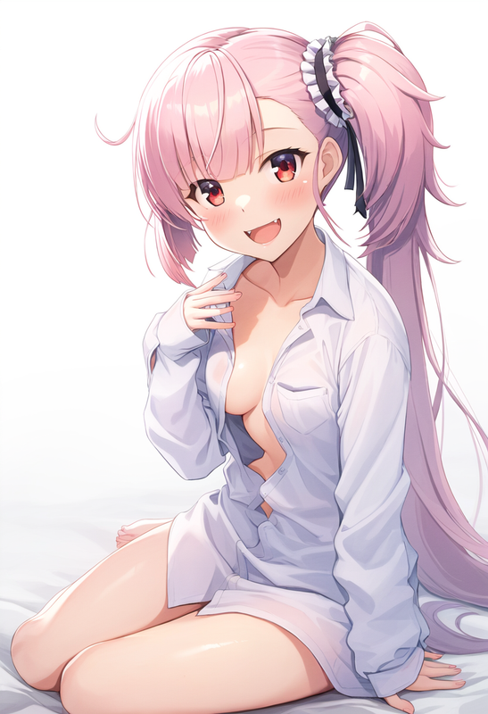 1girl, tsubakuro yume, Toji no Miko, pink hair, red eyes, fangs, side ponytail,  s-545757030