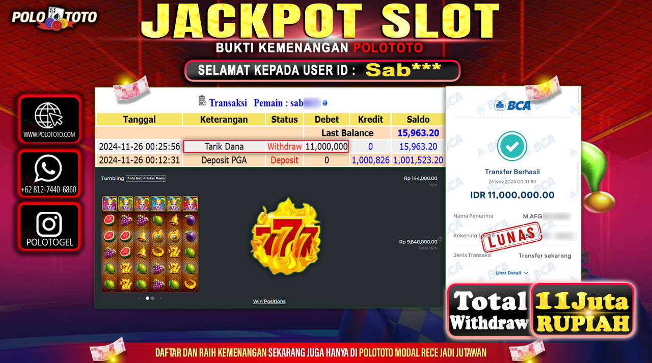 POLOTOTO JACKPOT SLOT 6 JOKERS  Rp.11.000.000,- 