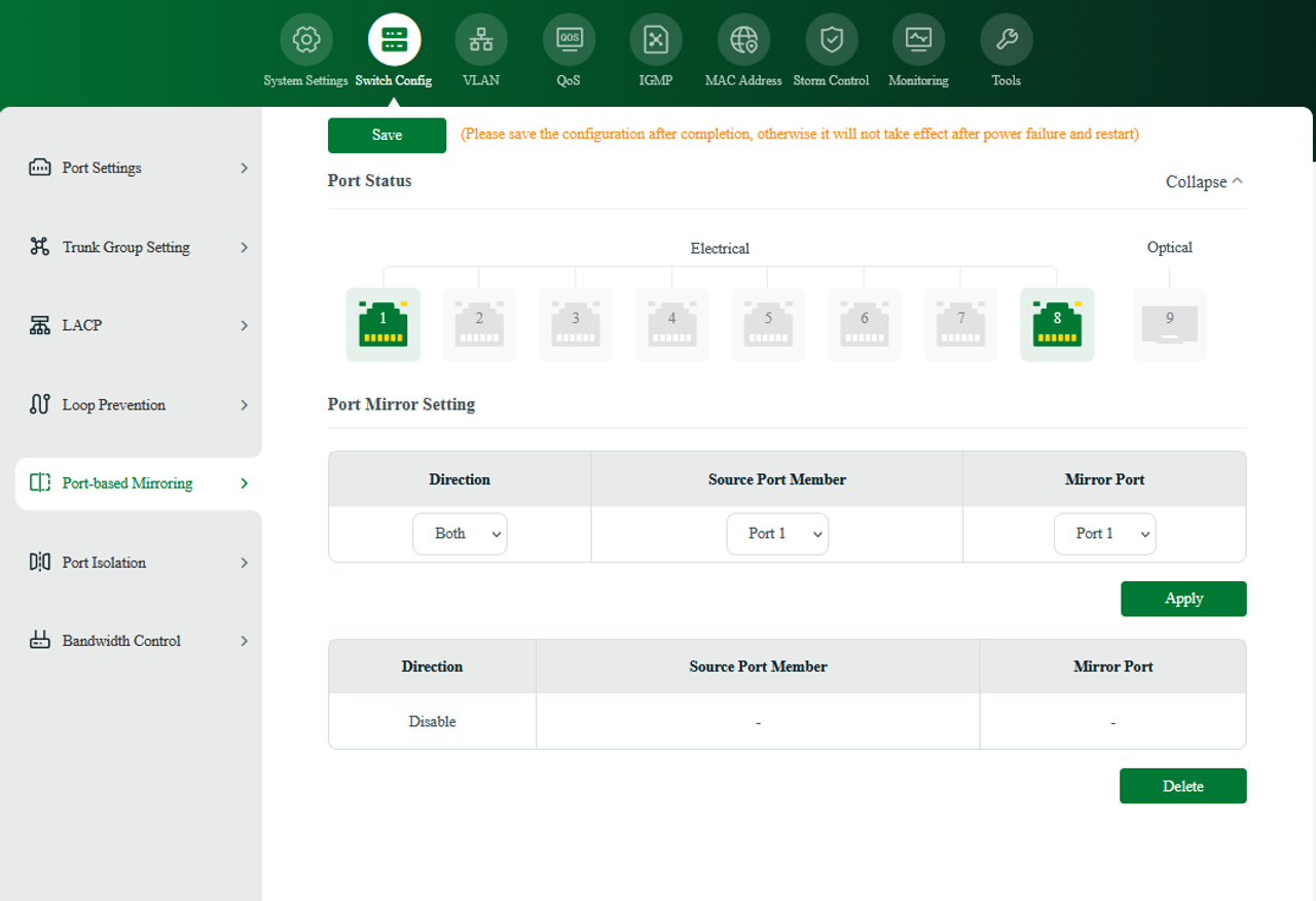 Ugreen managed Port mirroring