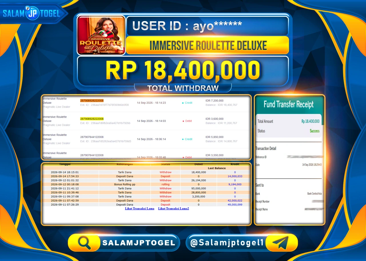 SALAMJPTOGEL JACKPOT MENANG LIVEGAMES IMMERSIVE ROULETTE DELUXE Rp.18,400,000 - LUNAS
