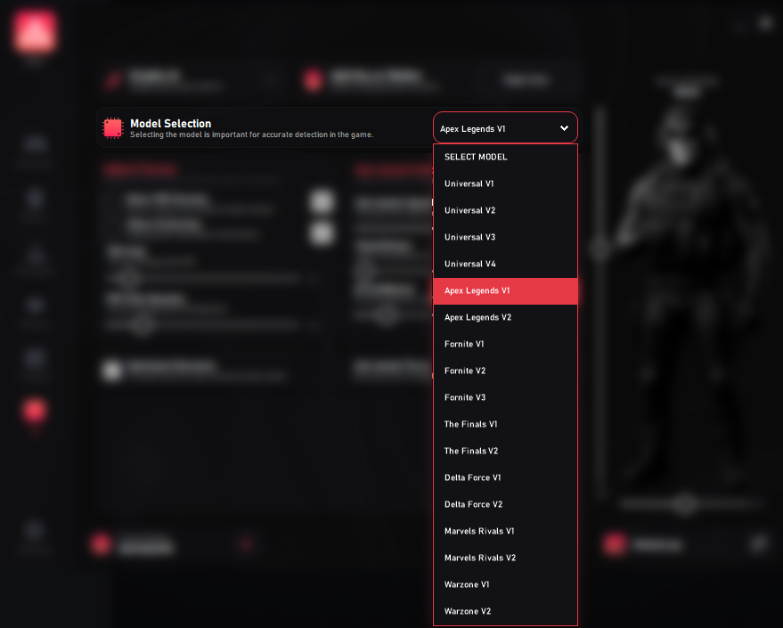 AI model selection panel