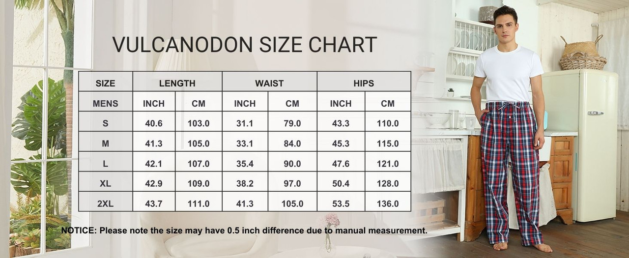 Pajama Pants Men - Size Chart