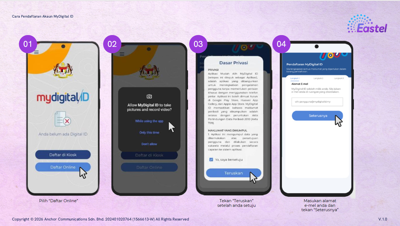 Langkah 4 panduan pengaktifan SIM Kad Eastel MyDigital ID