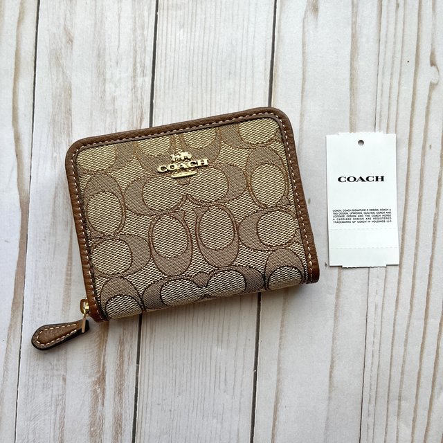 COACH Small Zip Around Wallet In Signature Jacquard Khaki