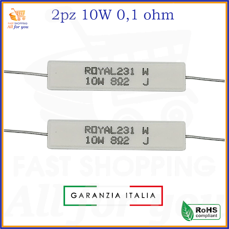 Kit resistenze 10 watt 0,10 ohm 5% per circuiti elettronici resistori a filo in ceramica